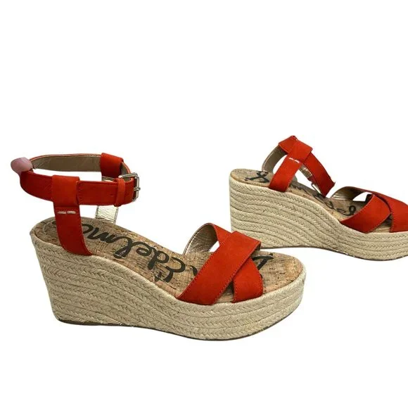 Sam Edelman Destin Orange Platform Espadrille Wedge Sandal women's size 8.5 - Picture 1 of 11